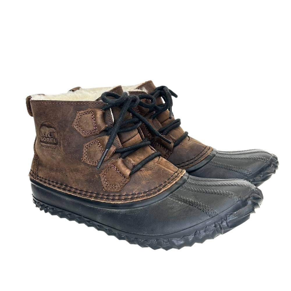 Sorel Women's Shearling Lined Brown & Black Duck Rain Cold Weather Boots